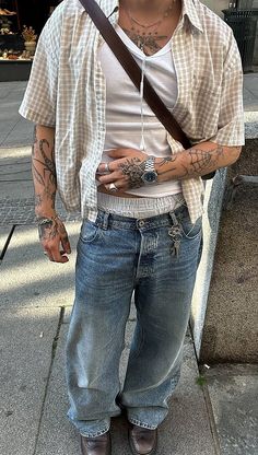 Streetwear Button Up Shirt, Men Flannel Outfits, Vintage Outfits Men, Shirt Outfit Men, 7 Hours