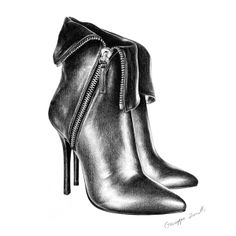 a drawing of a high heeled shoe with zippers