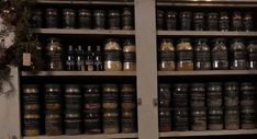 shelves filled with lots of different kinds of jars