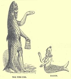 the fish god and the mermaid are depicted in this cartoon from an early 20th century book