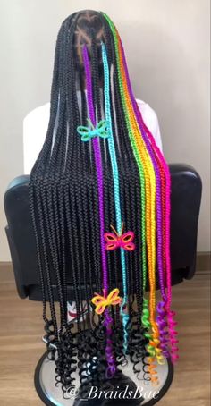 Glow In The Dark Braids, Rainbow Peekaboo Braids, Braids With Butterflies, Long Braids With Beads, Colorful Braids, Butterfly Braids, Braids With Color, Braiding Hair Colors, Rainbow Braids