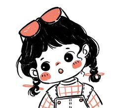 a drawing of a girl with pigtails on her head