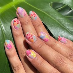 Spongebob Flowers Nails, Lake Nails, Spongebob Flowers, Spongebob Nails, Cute Almond Nails, Sea Nails, Spongebob Birthday