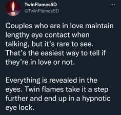 two flames are lit in the dark and one is on top of another text reads, couples who are in love maintain