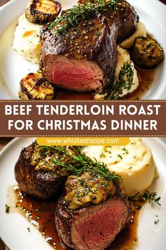 beef tender roast for christmas dinner with potatoes and gravy