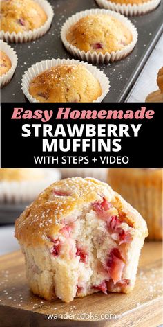 easy homemade strawberry muffins with steps and video