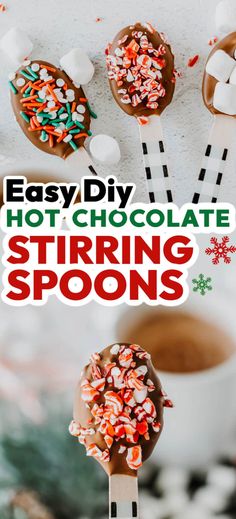 Easy Diy Hot Chocolate Stirring Spoons | Easy Recipes Chocolate Covered Spoons, Hot Cocoa Spoons, Make Your Own Hot Chocolate, Cocoa Spoons, Chocolate Station, Hot Chocolate Spoons, Diy Hot Chocolate