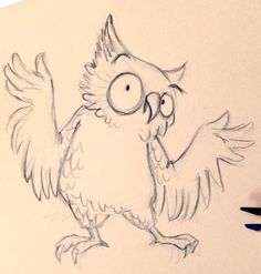 a drawing of an owl with glasses on it's face