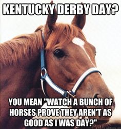 a horse with the caption kentucky derby day? you mean watch a bunch of horses prove they aren't as good as i was day