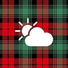 a red and green plaid pattern with a white cloud