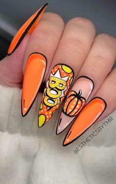 Tree Nail Art, Pop Art Nails, Holloween Nails, Halloween Acrylic, Halloween Acrylic Nails, Cute Halloween Nails, Nail Art For Beginners, Nail Stuff, Halloween Nail Designs