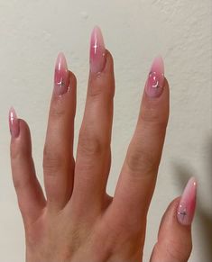 Pink White Aura Nails, Pink Aura Nails With Design, Aura Pink Nails, Almond Nails Aura, Pink Nails With Stars, Pink Acrylic Nails Almond, Aura Nails With Chrome, Aura Chrome Nails