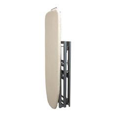 a white surfboard mounted to the side of a metal rack on a white wall