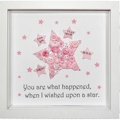 a cross stitch pattern with pink stars and the words you are what happened when i wanted upon a star