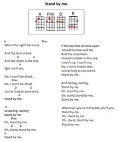 guitar chords with the words stand by me