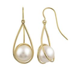 Featuring beautiful freshwater cultured pearls wrapped in swirls of 14k gold, these PearLustre by Imperial drop earrings complete your look in an elegant, yet eye-catching way. Featuring beautiful freshwater cultured pearls wrapped in swirls of 14k gold, these PearLustre by Imperial drop earrings complete your look in an elegant, yet eye-catching way. EARRING DETAILS 14Kt 9.5-10mm High Lustre Cultured Pearl Swirl Drop Earrings Length: 33 mm Backings: fishhook Metal: 14k gold Packaging: boxed Fin Copper Jewelry Diy, Handmade Pearl Jewelry, White Gemstones, Wire Jewelry Earrings, Gold Packaging, Wire Wrapped Stone Jewelry, Wire Wrapped Jewelry Diy, Wire Wrapped Jewelry Tutorials, Wire Jewelry Tutorial