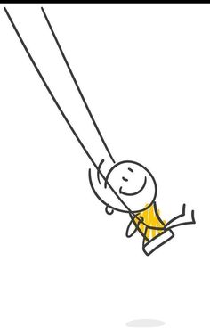 a drawing of a person swinging on a rope with one hand and holding the other