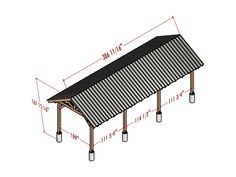 a drawing of a metal roof structure with measurements for the top and bottom sections on each side