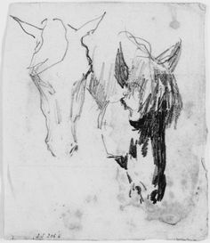 a black and white drawing of a horse with its head turned to the side,