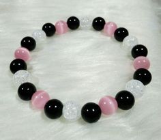 Simple Beaded Bracelets Ideas, Black Bracelet Ideas, Cat Eye Jewelry, Cute Beads, Pony Bead Bracelets