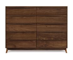 the chest of drawers is made out of wood and has five drawers, one with two doors