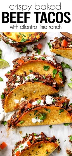 crispy baked beef tacos with cilantro and lime ranch on the side