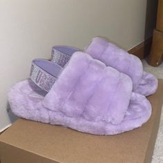 Rare Uggs. Sold Out. Brand New. Beautiful Color And Stones! Cute Uggs Slippers, Colorful Uggs, Pink Cute Shoes, Purple Ugg Slippers, Purple Uggs, Ugg Shoes Women, Uggs Slippers, Purple Slippers, Cute Uggs