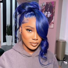 Lace Front Wig Virgin Human Hair Dark Blue 150%Density 14" Dark Blue Wig, Blue Ponytail, Blue Lace Front Wig, Hair Colorful, Wig Shop, Purple Wig, Green Wig, Blue Wig, Frontal Hairstyles