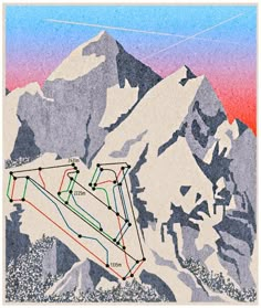 the ski trail is marked in red, green, and blue on this mountain map