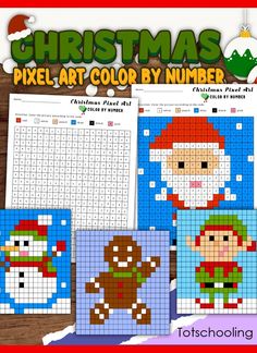 christmas pixel art color by number for kids