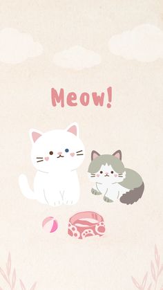 two cats sitting next to each other with the words meow on it's back