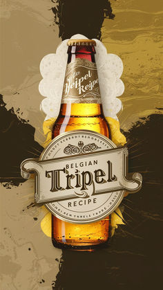 a bottle of beer with a label on the front and bottom, that says belgium tripel recipe