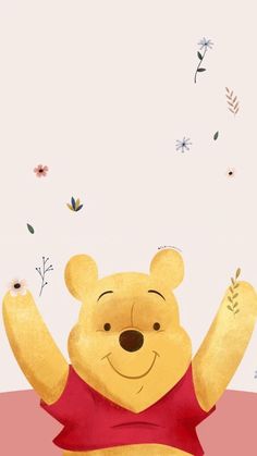 a winnie the pooh wallpaper with flowers