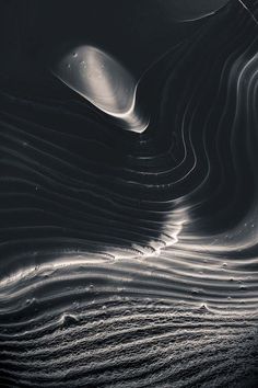 an abstract photograph of wavy lines in black and white, with light coming from the top