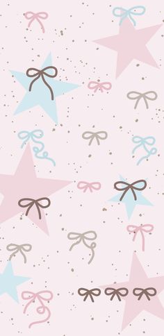 pink and blue stars with bows are on a light pink background that has white dots