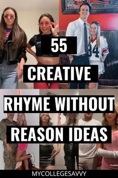 55 creative rhyme without reason ideas Rhyme Without Reason, Quick N Easy Halloween Costumes, Halloween Rhymes, Spirit Day Ideas, Dress Up Days, Homecoming Spirit Week, School Spirit Week, Spirit Week Outfits, Classy Halloween Costumes