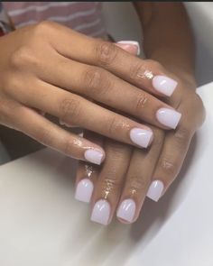 Off White Short Acrylic Nails, Pinkish White Nails Acrylic, Overlay White Nails, White Acrylic Overlay Nails, Off White Short Nails, White Overlay Nails, Soft White Nails Acrylic, White Short Square Nails, Acrylic Overlay Nails Short