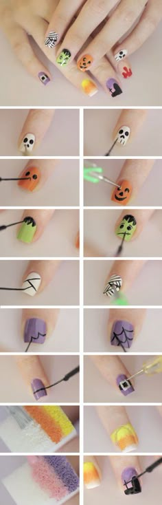 halloween-diy-nail-art-design Diy Halloween Nail Art, French Pedicure, Nail Art Halloween, Nails Easy, Diy Nail Art