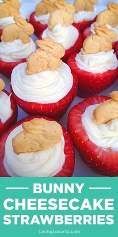 strawberries with white frosting and peanut butter on top are arranged in the shape of teddy bears