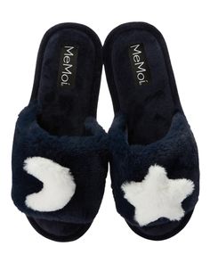 Me Moi MZP06921 Star & Moon Midnight Blue Plush Slipper myselflingerie.com Blue Slippers, Dr Shoes, Blue Backdrop, Comfy Slippers, Plush Slippers, Winter Fashion Outfits Casual, Black Slippers, Star And Moon, Blue Backdrops