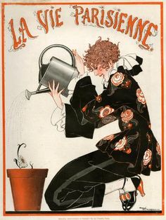 a vintage french advertisement featuring a woman pouring water into a pot greeting card by american school