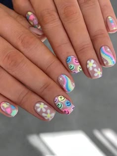 Hippie Nails, Colorful Nail, Simple Gel Nails, Summery Nails, Really Cute Nails, Nails For Kids, Easter Nails