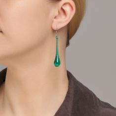 "These teal or emerald green teardrop earrings are made of glass in lampwork technique. The stainless steel hooks are hypoallergenic. They will not tarnish, fade, or discolor with time. These unique and beautiful earrings are like water drops frozen in glass! They are simple and elegant, very lightweight and comfortable to wear, perfect for everyday wear and for special occasions. You will definitely receive lots of compliments on your new earrings, everybody loves them, and you'll love them too Green Teardrop Glass Jewelry, Handmade Green Teardrop Earrings, Green Long Drop Earrings, Green Pear-shaped Teardrop Earrings, Modern Green Drop Jewelry, Green Drop Earrings Hypoallergenic, Green Drop Hypoallergenic Earrings, Green French Hook Earrings, Elegant Green Hypoallergenic Teardrop Earrings