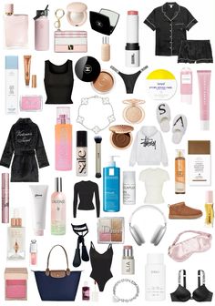 an assortment of women's personal care items arranged in the shape of a circle