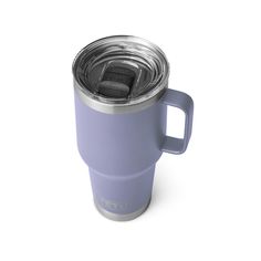 a blue yeti mug is shown with the lid open