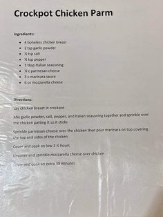 the instructions for crockpot chicken parm