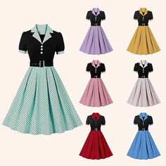 Season:Summer,Spring; Sleeve Length:Short Sleeve; Look After Me:Machine wash,Wet and Dry,Washable; Gender:Women's; What's in the box:Dress,Homecoming Dresses; Types:A-Line Dress,Swing Dress,Dress; Style:Retro Vintage,1950s; Occasion:Date; Material:Polyester; Age Group:Adults'; Pattern:Polka Dot; Neckline:Turndown; Listing Date:01/29/2024 Polka Dot Short Sleeve Vintage Dress, Vintage Polka Dot Dress With Short Sleeves, Retro Polka Dot Short Sleeve Dresses, Retro Short Sleeve Polka Dot Dress, Vintage Polka Dot Dress With Short Sleeves For Summer, Vintage Polka Dot Dress With Buttons, Short Sleeve Vintage Dress For Summer, Summer Vintage Dress With Short Sleeves, 50s Party Outfit