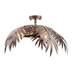 an image of a ceiling light with palm leaves on the top and bottom part of it