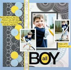 a scrapbook page with an image of a boy holding a baseball bat and smiling