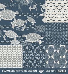 sea turtles and waves in different patterns on a blue background stock photo, images and royalty